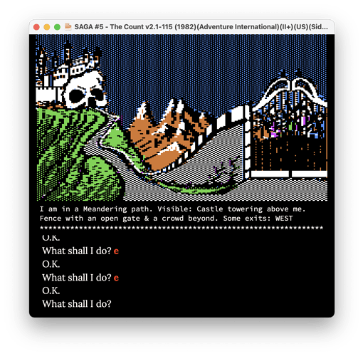 The Count Apple II castle gate picture, with a skull-shaped castle and a mob of villagers at the gate