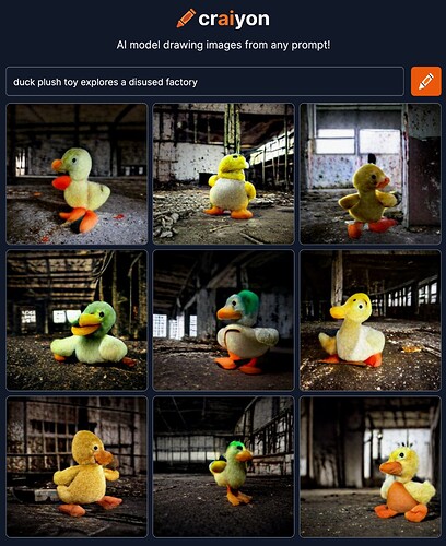 craiyon_141312_duck_plush_toy_explores_a_disused_factory_br_