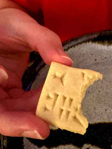 one of the tablets with a bite taken out of it as a demonstration
