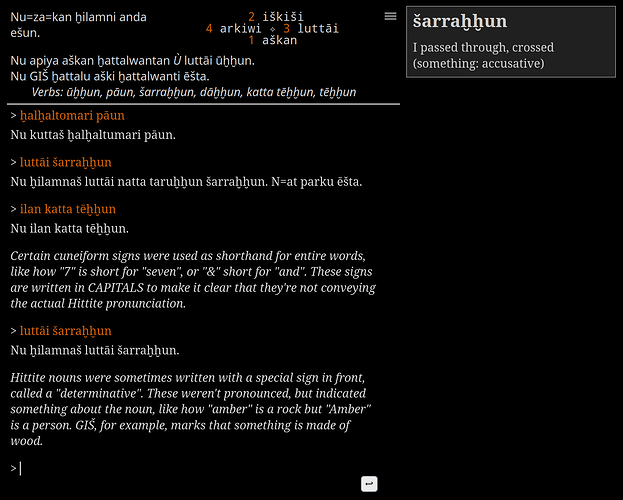 A screenshot of a parser game written entirely in ancient Hittite