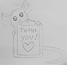 Diégane the rat holding a clipboard that says "Thank You"