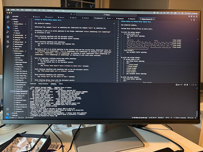 Part of the source code of Phobos: A Galaxy Jones Story, displayed on my new 32" monitor
