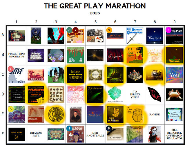 various squares highlighted on the grid