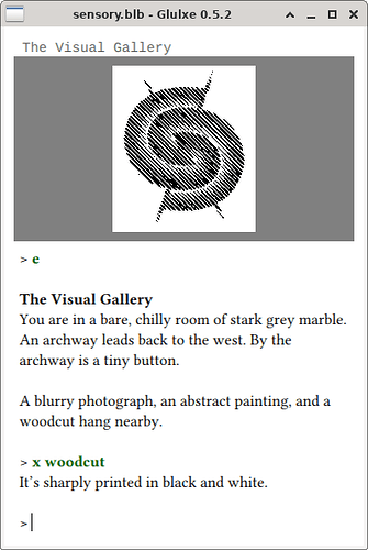 The same game state in the graphical Gargoyle interpreter, for comparison.