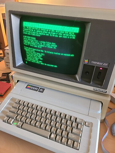 An Apple ii displaying the opening screen of A Mind Forever Voyaging.