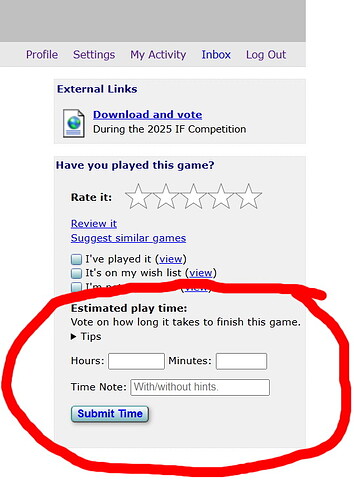 estimated play time circled