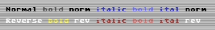 reverse is white, reverse bold is yellow, reverse italic is red