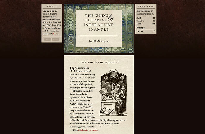 Undum's "rich book" layout allows text flow around inline images.