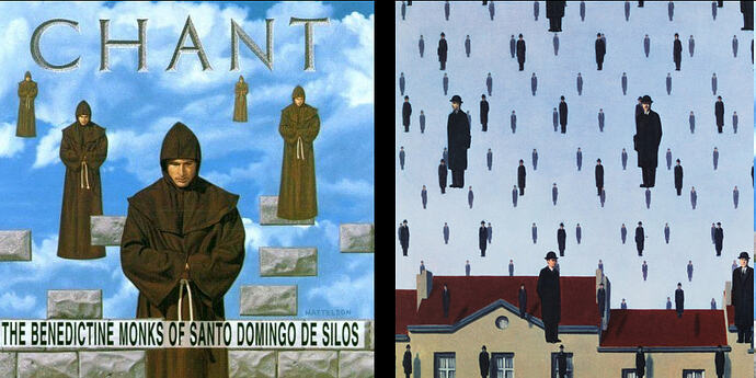 Monks on the left, Magritte on the right.
