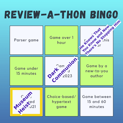 Graphic of the Review-a-thon bingo card from the top post with the square labeled “game released 1988-2021” marked newly complete.