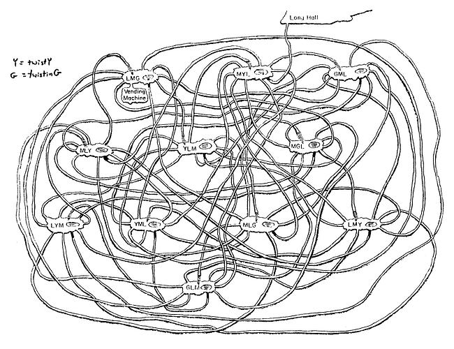 a tangled map of a classic adventure maze; this one is utterly incomprehensible