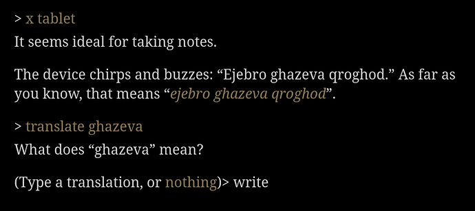 When clicking, the game asks the user to supply a translation for ghazeva.