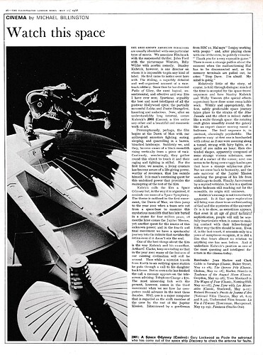 2001 A Space Odyssey Michael Billington review 1968