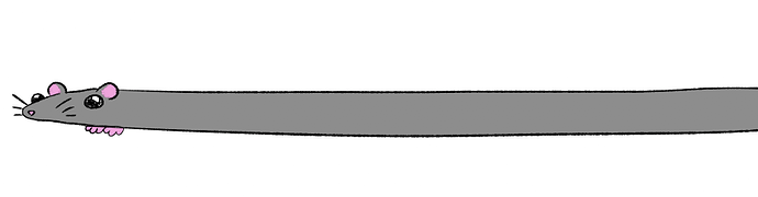 digital illustration of a cute cartoony gray rat. the rat's body is very long, so long that its back legs and tail have gone off the page.