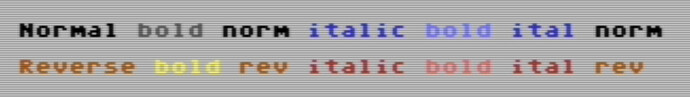 reverse is orange, reverse bold is yellow, reverse italic is red