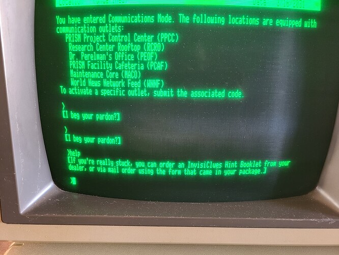 A response to the "help" command saying you can order an Invisiclues Hint Booklet if you're really stuck, either via your dealer or via mail order.