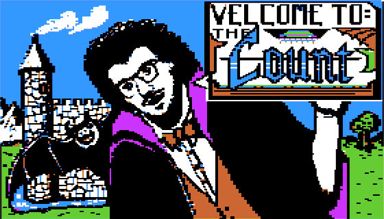 The Count Apple II title screen featuring Scott Adams himself as the Count