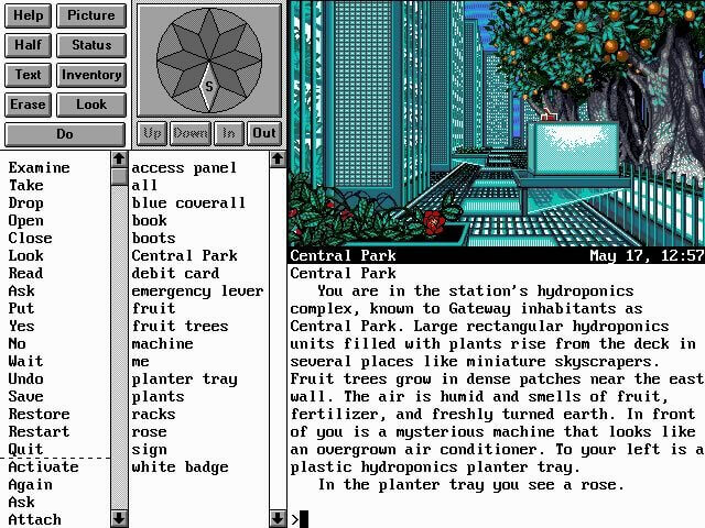 Legend split interface with verbs, nouns, text, and graphical window.