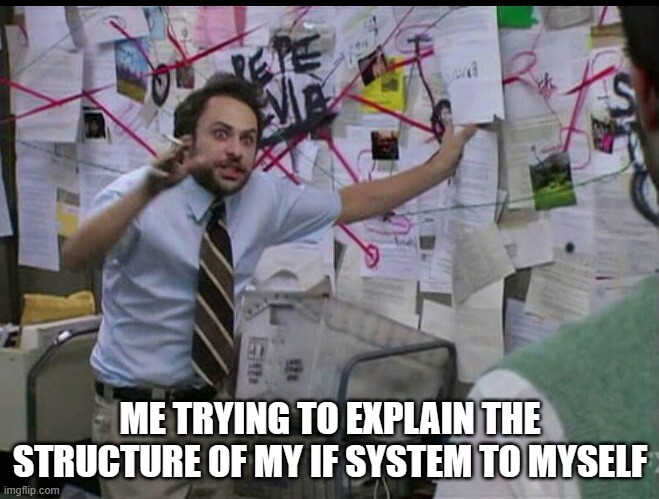 "Me trying to explain the structure of my IF system to myself"