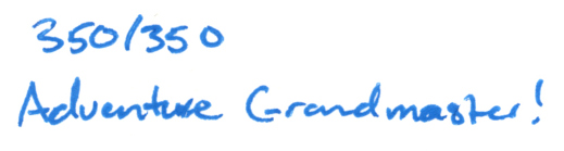 Handwritten in blue ink: 350/350 Adventure Grandmaster!