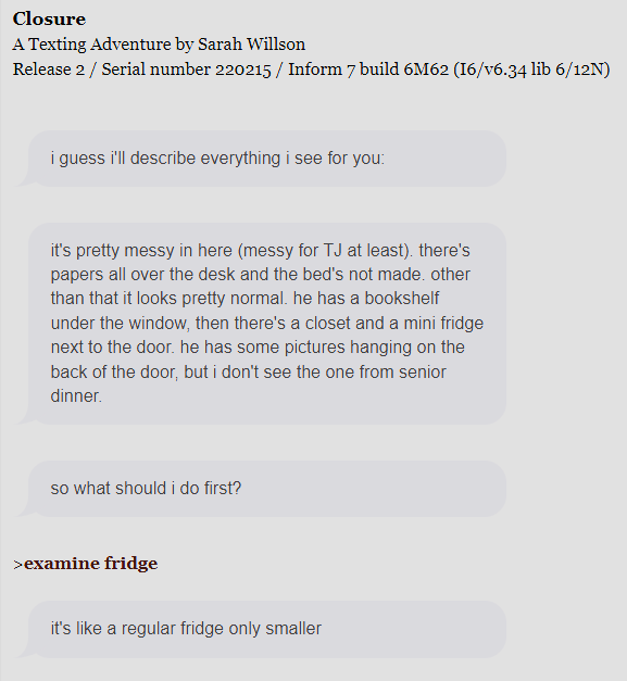 screenshot from Sarah Wilson's closure, which arranges text in text-message format.