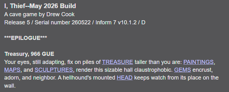 A screenshot of I, Thief, featuring nouns printed as hyperlinks.